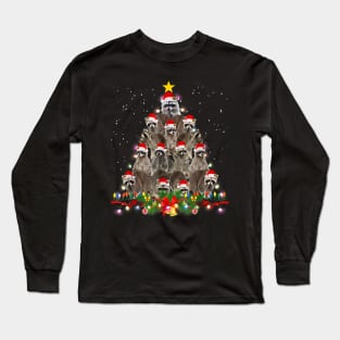 Raccoon Christmas Tree Lights Pajama Racoon Lover Xmas Long Sleeve T-Shirt